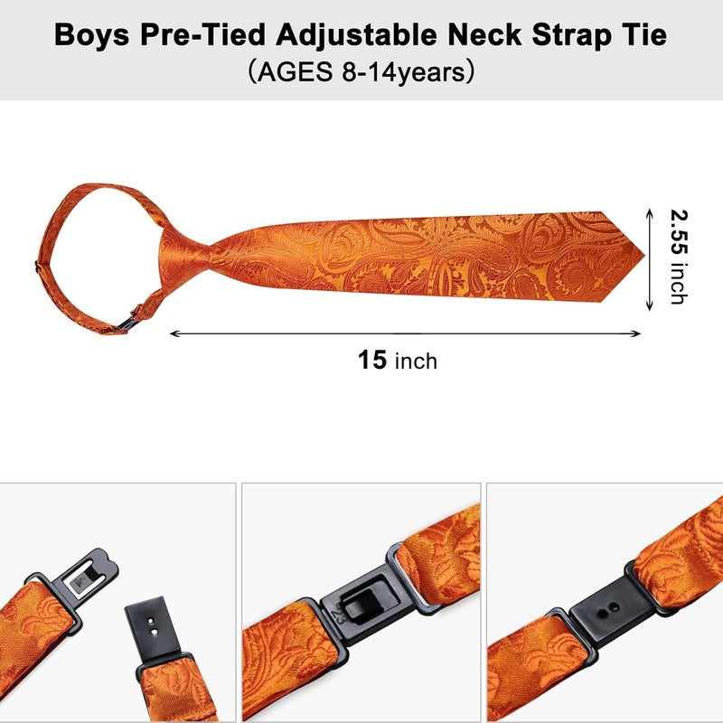 DiBanGu Boys Adjustable Tie and Pocket Square Pre-tied Zipper Necktie for Kids Wedding Party Graduation School Uniforms - Image 3